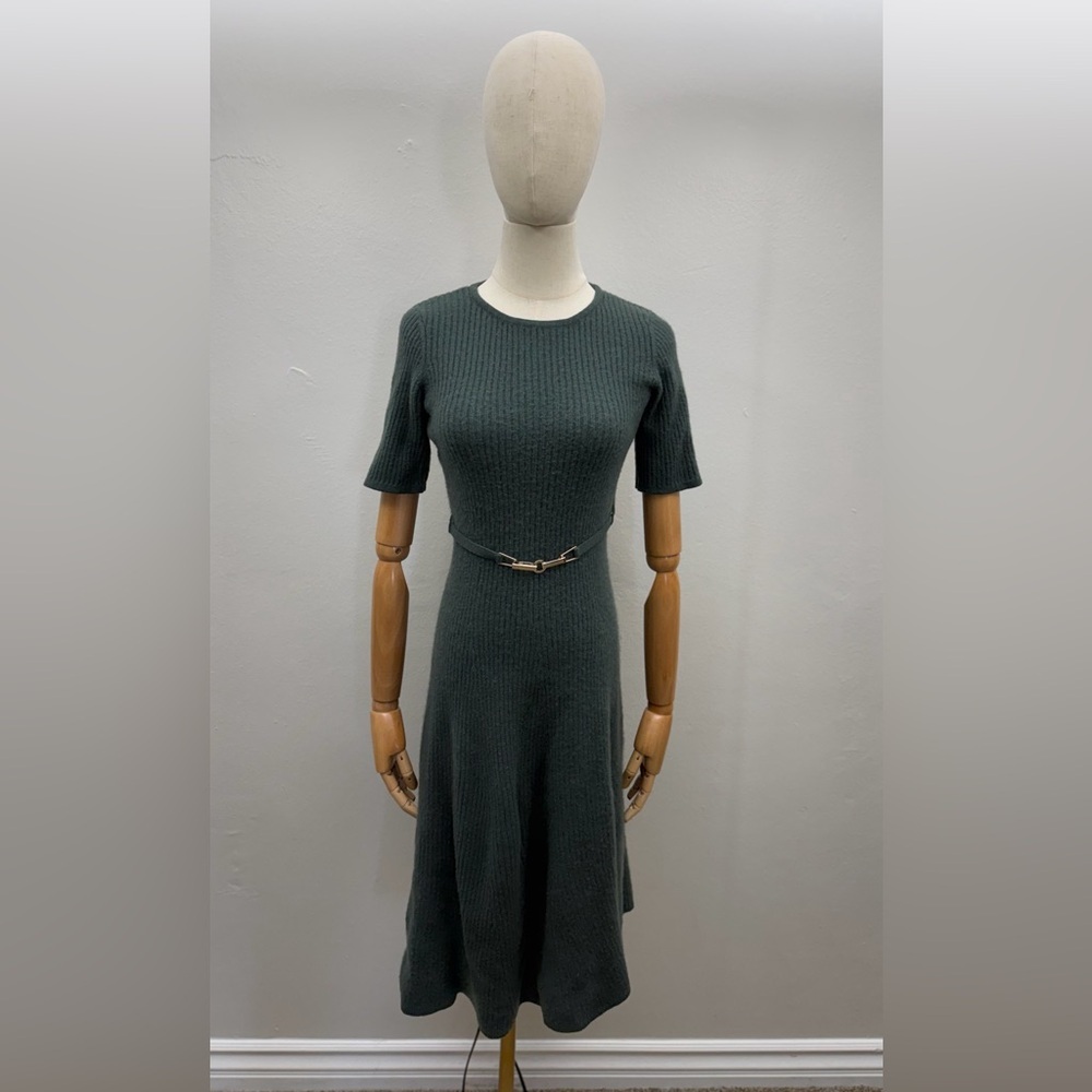 Elie Tahari 100% Cashmere Ribbed Green Belted Dress XS - READ & SEE PHOTOS